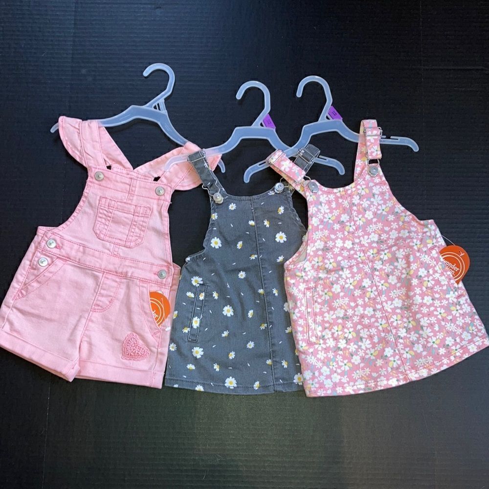 Baby Girl Jumper Twill Dresses & 1 Ruffle Shortall 3-Pack Size 12M